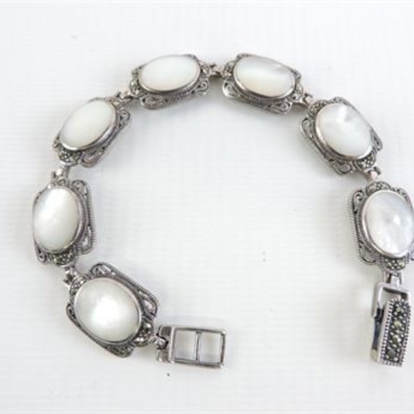 925 Silver & Mother of Pearl Link Bracelet - Picture 1 of 7